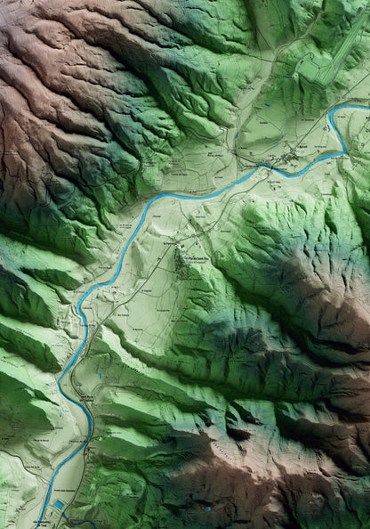 Mapa artístico del relieve de Ribera d'Urgellet, al Alt Urgell, con 15 km de entorno y base topográfica ICGC. Detalle de la zona central.