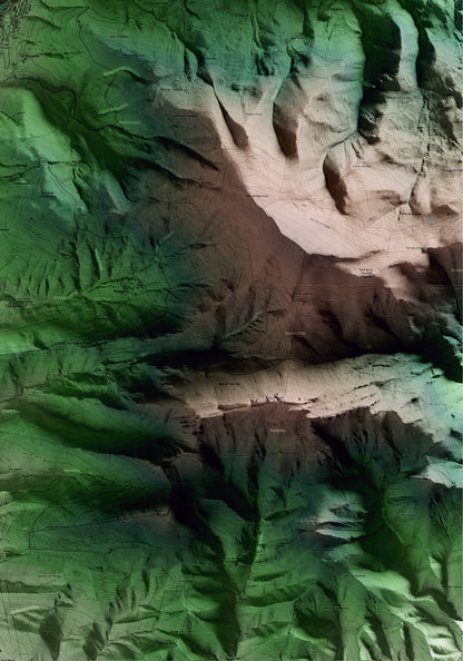 Mapa artístico del relieve de Ribes de Freser, al Ripollès, con 15 km de entorno y base topográfica ICGC. Detalle de la zona inferior derecha.