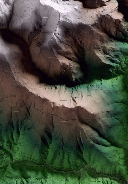 Mapa artístico del relieve de Ribes de Freser, al Ripollès, con 15 km de entorno y base topográfica ICGC. Detalle de la zona superior izquierda.