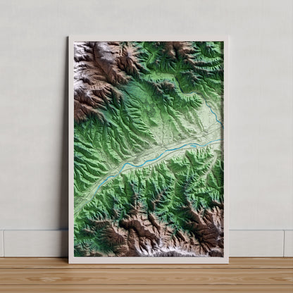 Mapa artístico del relieve de Riells i Viabrea, a la Selva, con 15 km de entorno y base topográfica ICGC. Presentación enmarcada.