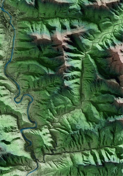 Mapa artístico del relieve de Ripoll, al Ripollès, con 15 km de entorno y base topográfica ICGC. Detalle de la zona inferior derecha.