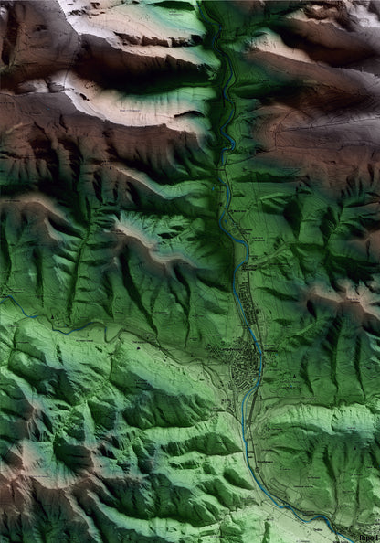 Mapa artístico del relieve de Ripoll, al Ripollès, con 15 km de entorno y base topográfica ICGC. Detalle de la zona superior izquierda.