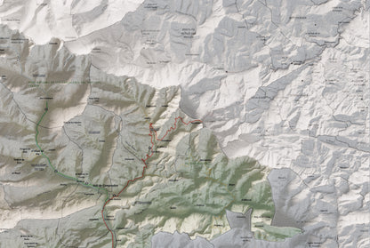 Mapa de relleu del Ripollès, amb el territori en color i l’entorn en blanc. Detall de la part superior dreta. 61 × 91 cm. Estil Cartogràfic.