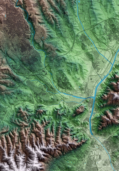 Mapa artístico del relieve de Ripollet, al Vallès Occidental, con 15 km de entorno y base topográfica ICGC