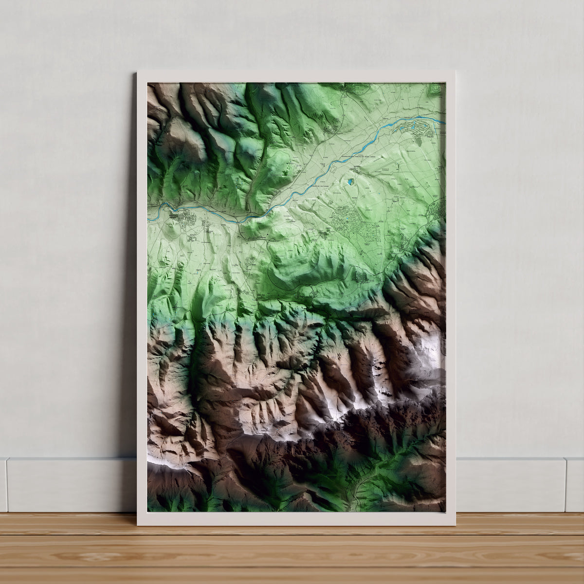Mapa artístico del relieve de Riu de Cerdanya, a la Cerdanya, con 15 km de entorno y base topográfica ICGC. Presentación enmarcada.