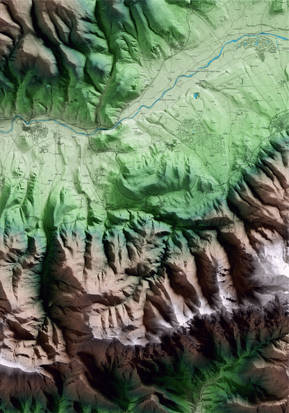 Mapa artístico del relieve de Riu de Cerdanya, a la Cerdanya, con 15 km de entorno y base topográfica ICGC