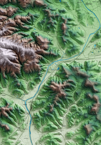 Mapa artístico del relieve de Riudarenes, a la Selva, con 15 km de entorno y base topográfica ICGC. Detalle de la zona inferior izquierda.
