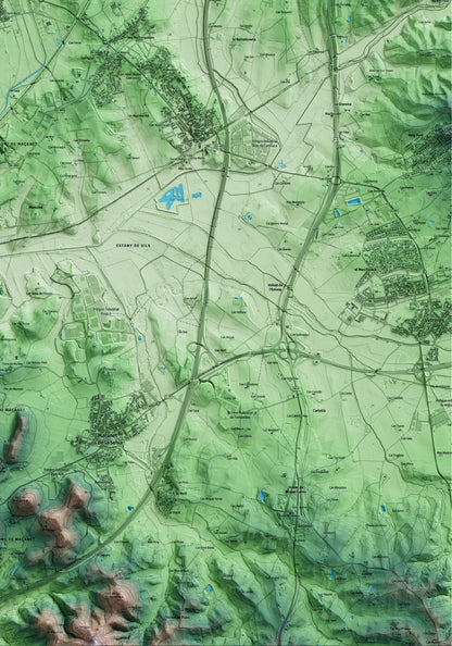 Mapa artístico del relieve de Riudarenes, a la Selva, con 15 km de entorno y base topográfica ICGC. Detalle de la zona inferior derecha.