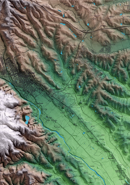 Mapa artístico del relieve de Riudarenes, a la Selva, con 15 km de entorno y base topográfica ICGC. Detalle de la zona superior izquierda.