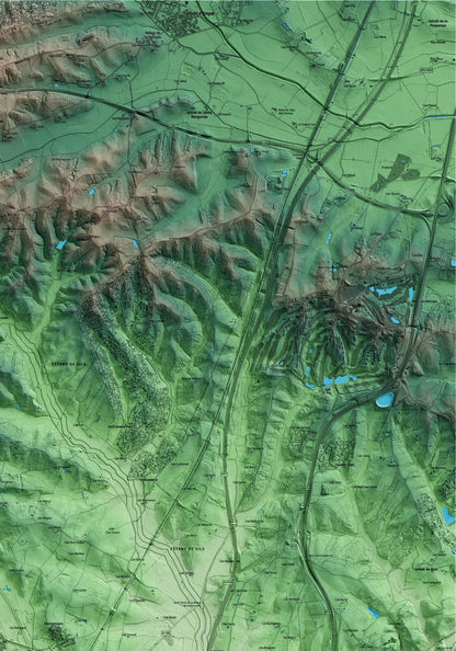 Mapa artístico del relieve de Riudarenes, a la Selva, con 15 km de entorno y base topográfica ICGC. Detalle de la zona superior derecha.