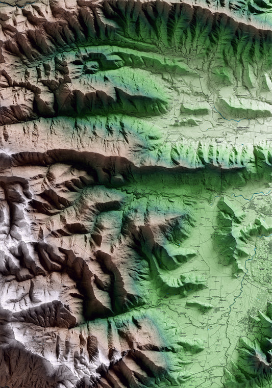 Mapa artístico del relieve de Riudaura, a la Garrotxa, con 15 km de entorno y base topográfica ICGC