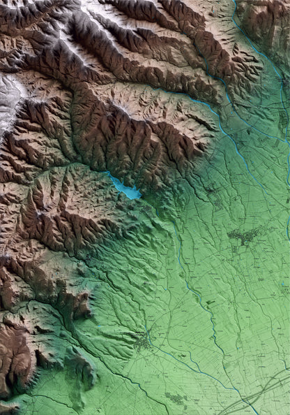 Mapa artístico del relieve de Riudecanyes, al Baix Camp, con 15 km de entorno y base topográfica ICGC