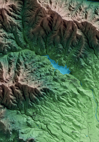 Mapa artístico del relieve de Riudecols, al Baix Camp, con 15 km de entorno y base topográfica ICGC. Detalle de la zona inferior izquierda.