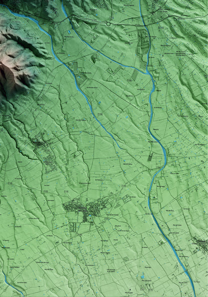 Mapa artístico del relieve de Riudecols, al Baix Camp, con 15 km de entorno y base topográfica ICGC. Detalle de la zona inferior derecha.