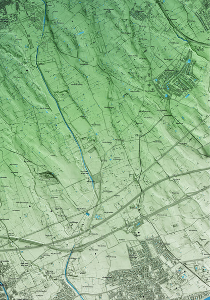 Mapa artístico del relieve de Riudoms, al Baix Camp, con 15 km de entorno y base topográfica ICGC. Detalle de la zona inferior derecha.