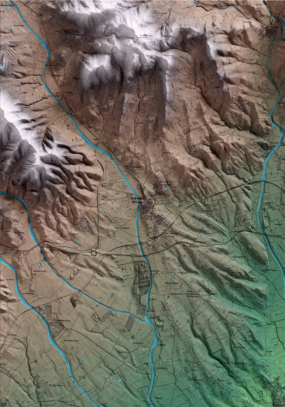 Mapa artístico del relieve de Riudoms, al Baix Camp, con 15 km de entorno y base topográfica ICGC. Detalle de la zona superior izquierda.
