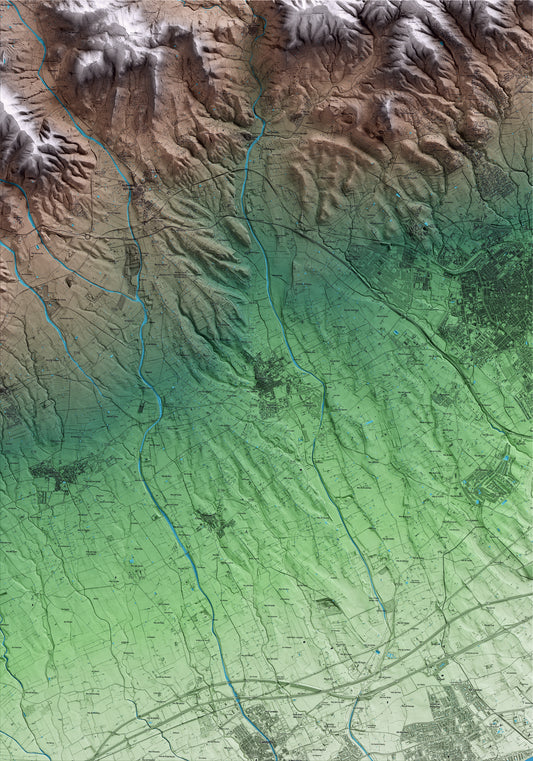 Mapa artístico del relieve de Riudoms, al Baix Camp, con 15 km de entorno y base topográfica ICGC