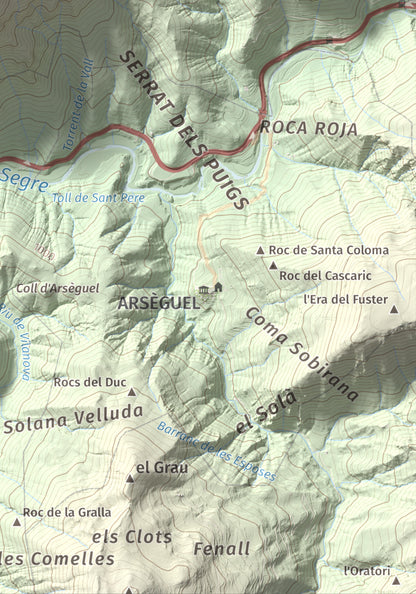 Mapa de relieve de Roc Beneïdor, 1681 m, Alt Urgell, lámina 100 Cims de Trobart. Detalle de la zona inferior derecha. 21 × 30 cm.