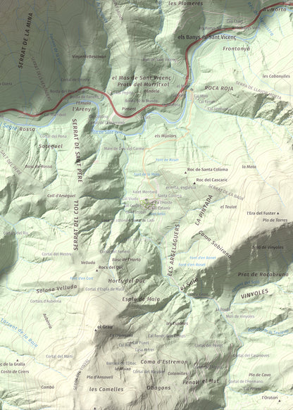 Mapa de relieve de Roc Beneïdor, 1681 m, Alt Urgell, lámina 100 Cims de Trobart. Detalle de la zona inferior derecha. 50 × 70 cm.