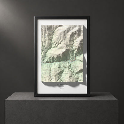 Mapa de relieve de Roc Beneïdor, 1681 m, Alt Urgell, lámina 100 Cims de Trobart. Presentación enmarcada. 61 × 91 cm.