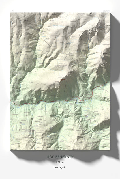 Mapa de relieve de Roc Beneïdor, 1681 m, Alt Urgell, lámina 100 Cims de Trobart 61 × 91 cm.