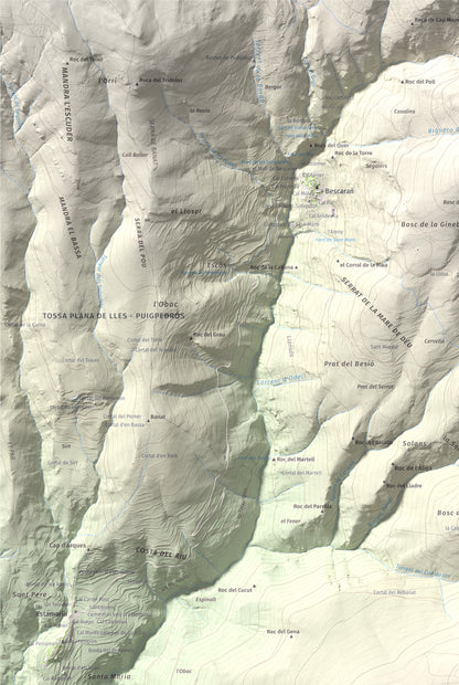 Mapa de relieve de Roc Beneïdor, 1681 m, Alt Urgell, lámina 100 Cims de Trobart. Detalle de la zona superior izquierda. 61 × 91 cm.