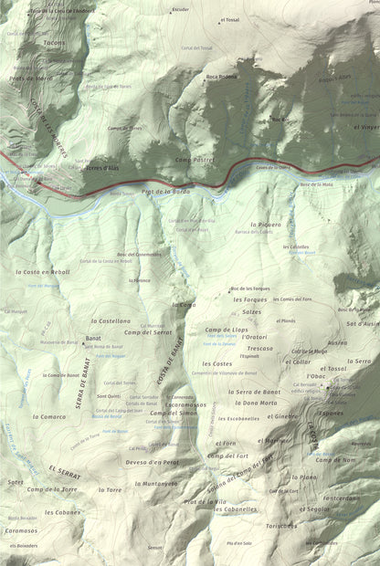 Mapa de relieve de Roc Beneïdor, 1681 m, Alt Urgell, lámina 100 Cims de Trobart. Detalle de la zona inferior izquierda. 61 × 91 cm.