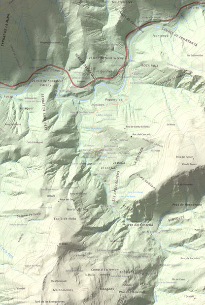 Mapa de relieve de Roc Beneïdor, 1681 m, Alt Urgell, lámina 100 Cims de Trobart. Detalle de la zona inferior derecha. 61 × 91 cm.