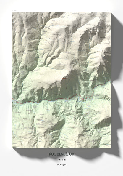 Mapa de relieve de Roc Beneïdor, 1681 m, Alt Urgell, lámina 100 Cims de Trobart 70 × 100 cm.