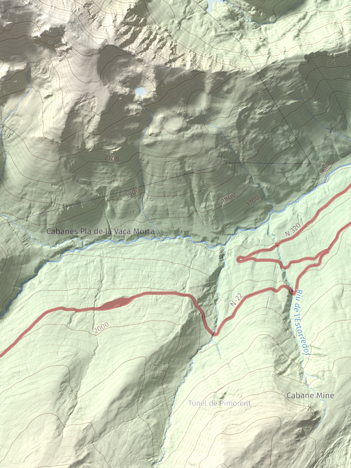 Mapa de relieve de Roc Melé, 2811 m, Andorra, lámina 100 Cims de Trobart. Detalle de la zona inferior derecha. 30 × 40 cm.