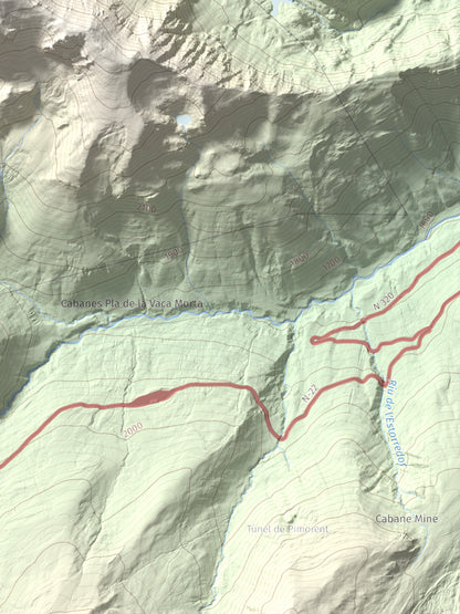 Mapa de relieve de Roc Melé, 2811 m, Andorra, lámina 100 Cims de Trobart. Detalle de la zona inferior derecha. 30 × 40 cm.