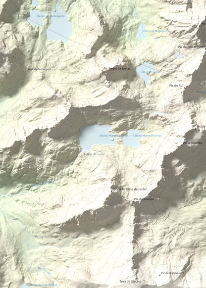 Mapa de relieve de Roc Melé, 2811 m, Andorra, lámina 100 Cims de Trobart. Detalle de la zona superior izquierda. 50 × 70 cm.