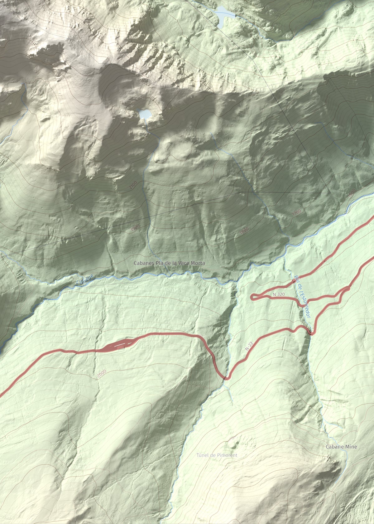 Mapa de relieve de Roc Melé, 2811 m, Andorra, lámina 100 Cims de Trobart. Detalle de la zona inferior derecha. 50 × 70 cm.