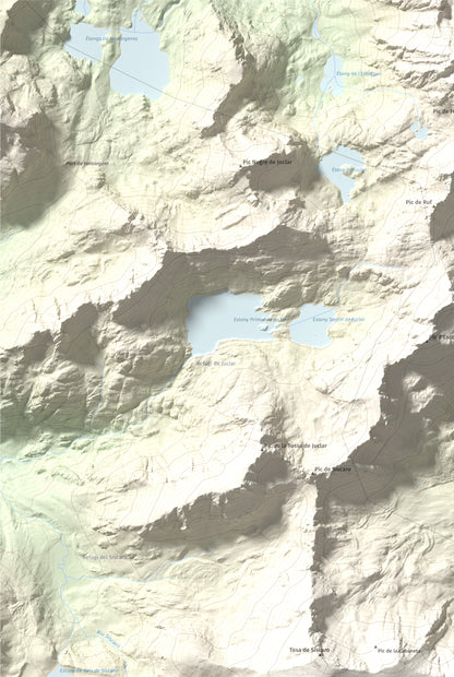 Mapa de relieve de Roc Melé, 2811 m, Andorra, lámina 100 Cims de Trobart. Detalle de la zona superior izquierda. 61 × 91 cm.