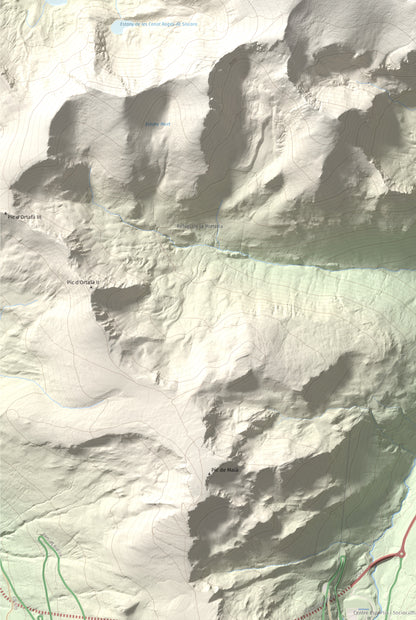 Mapa de relieve de Roc Melé, 2811 m, Andorra, lámina 100 Cims de Trobart. Detalle de la zona inferior izquierda. 61 × 91 cm.