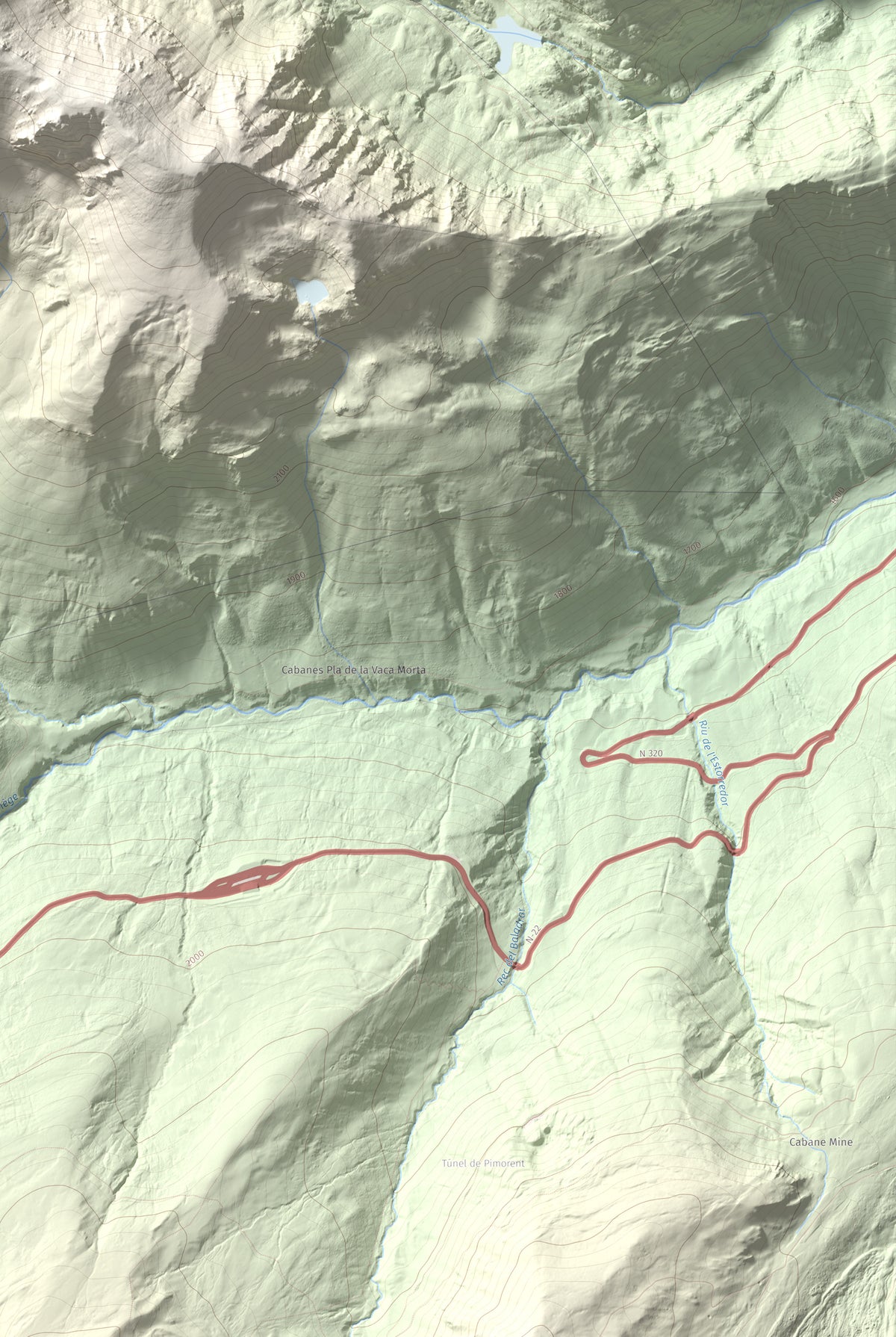 Mapa de relieve de Roc Melé, 2811 m, Andorra, lámina 100 Cims de Trobart. Detalle de la zona inferior derecha. 61 × 91 cm.