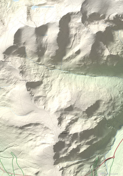 Mapa de relieve de Roc Melé, 2811 m, Andorra, lámina 100 Cims de Trobart. Detalle de la zona inferior izquierda. 70 × 100 cm.