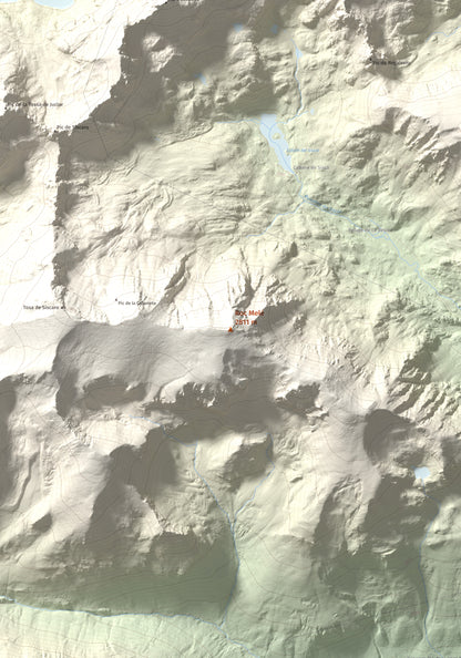 Mapa de relieve de Roc Melé, 2811 m, Andorra, lámina 100 Cims de Trobart. Detalle de la zona central. 70 × 100 cm.