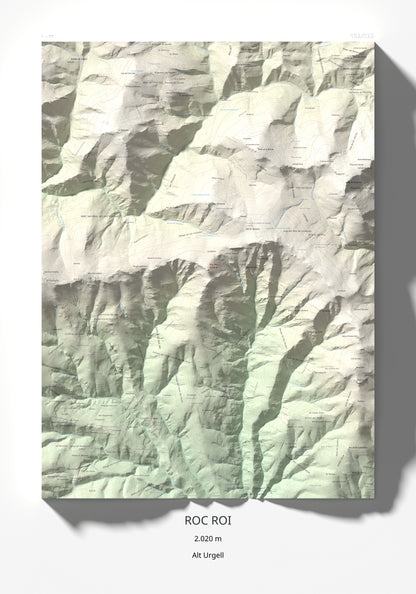 Mapa de relieve de Roc Roi, 2020 m, Alt Urgell, lámina 100 Cims de Trobart 70 × 100 cm.