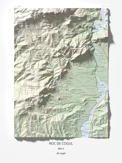 Mapa de relieve de Roc de Cogul, 885 m, Alt Urgell, lámina 100 Cims de Trobart 30 × 40 cm.