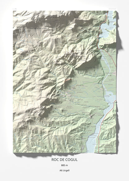Mapa de relieve de Roc de Cogul, 885 m, Alt Urgell, lámina 100 Cims de Trobart 50 × 70 cm.