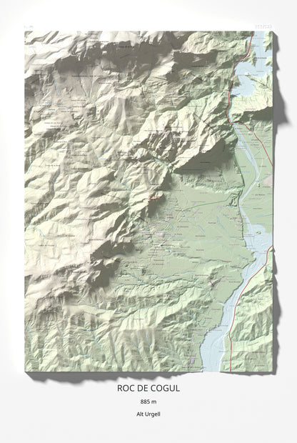 Mapa de relieve de Roc de Cogul, 885 m, Alt Urgell, lámina 100 Cims de Trobart 61 × 91 cm.