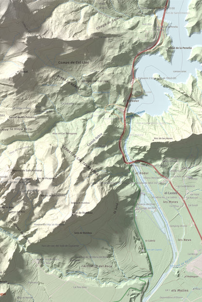 Mapa de relieve de Roc de Cogul, 885 m, Alt Urgell, lámina 100 Cims de Trobart. Detalle de la zona superior derecha. 61 × 91 cm.