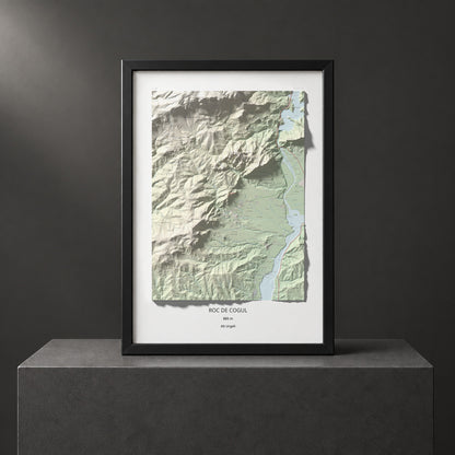 Mapa de relieve de Roc de Cogul, 885 m, Alt Urgell, lámina 100 Cims de Trobart. Presentación enmarcada. 70 × 100 cm.