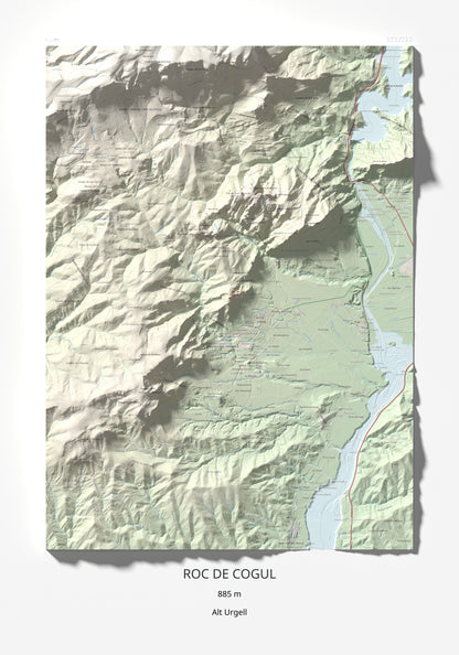 Mapa de relieve de Roc de Cogul, 885 m, Alt Urgell, lámina 100 Cims de Trobart 70 × 100 cm.