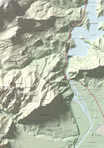 Mapa de relieve de Roc de Cogul, 885 m, Alt Urgell, lámina 100 Cims de Trobart. Detalle de la zona superior derecha. 70 × 100 cm.