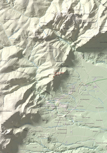 Mapa de relieve de Roc de Cogul, 885 m, Alt Urgell, lámina 100 Cims de Trobart. Detalle de la zona central. 70 × 100 cm.