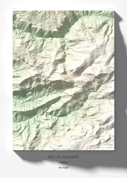Mapa de relieve de Roc de Galliner, 1630 m, Alt Urgell, lámina 100 Cims de Trobart 50 × 70 cm.