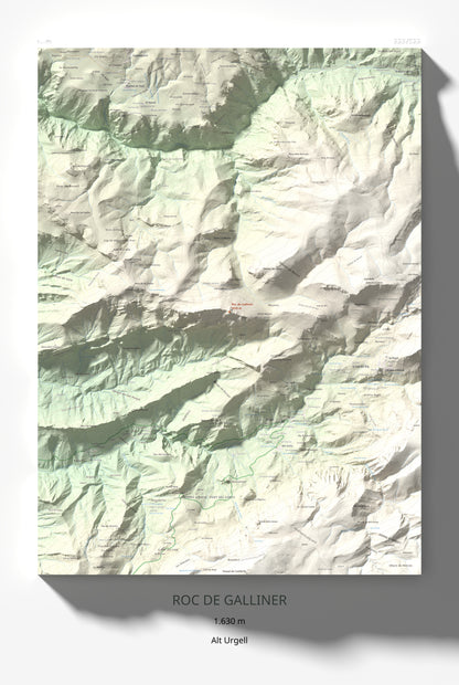 Mapa de relieve de Roc de Galliner, 1630 m, Alt Urgell, lámina 100 Cims de Trobart 61 × 91 cm.