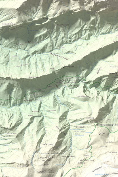 Mapa de relieve de Roc de Galliner, 1630 m, Alt Urgell, lámina 100 Cims de Trobart. Detalle de la zona inferior izquierda. 61 × 91 cm.